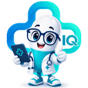 The MedSmartIQ mascot — a friendly pill-shaped character wearing glasses and a white coat, holding a phone