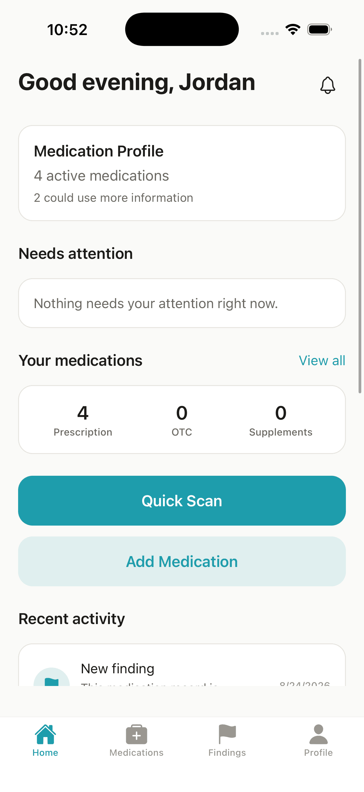 The real MedSmartIQ Home screen